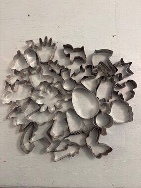 Large Lot Of 28 Metal Cookie Cutters Assorted Shapes and Sizes Baking Supplies